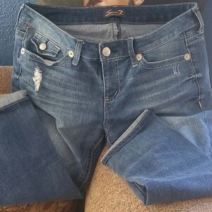 Seven7 Women's Distressed Cropped Ankle -Straight Leg Jeans - Blue